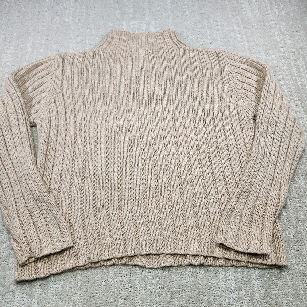 LL Bean‎ Sweater Womens Medium Cable Knit Mock Neck Heavy Cotton Chunky Knit
